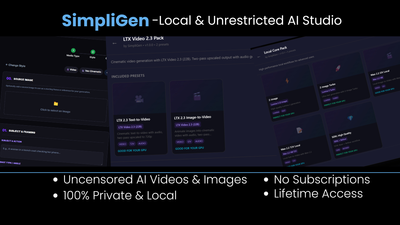 SimpliGen — LTX Video Pack interface